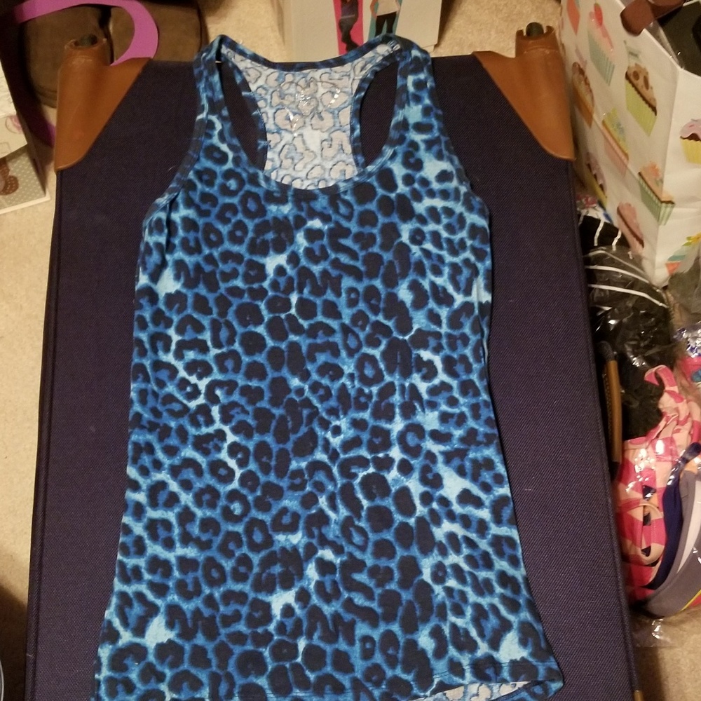 2 med NWOT cheetah print tank tops blue & purple